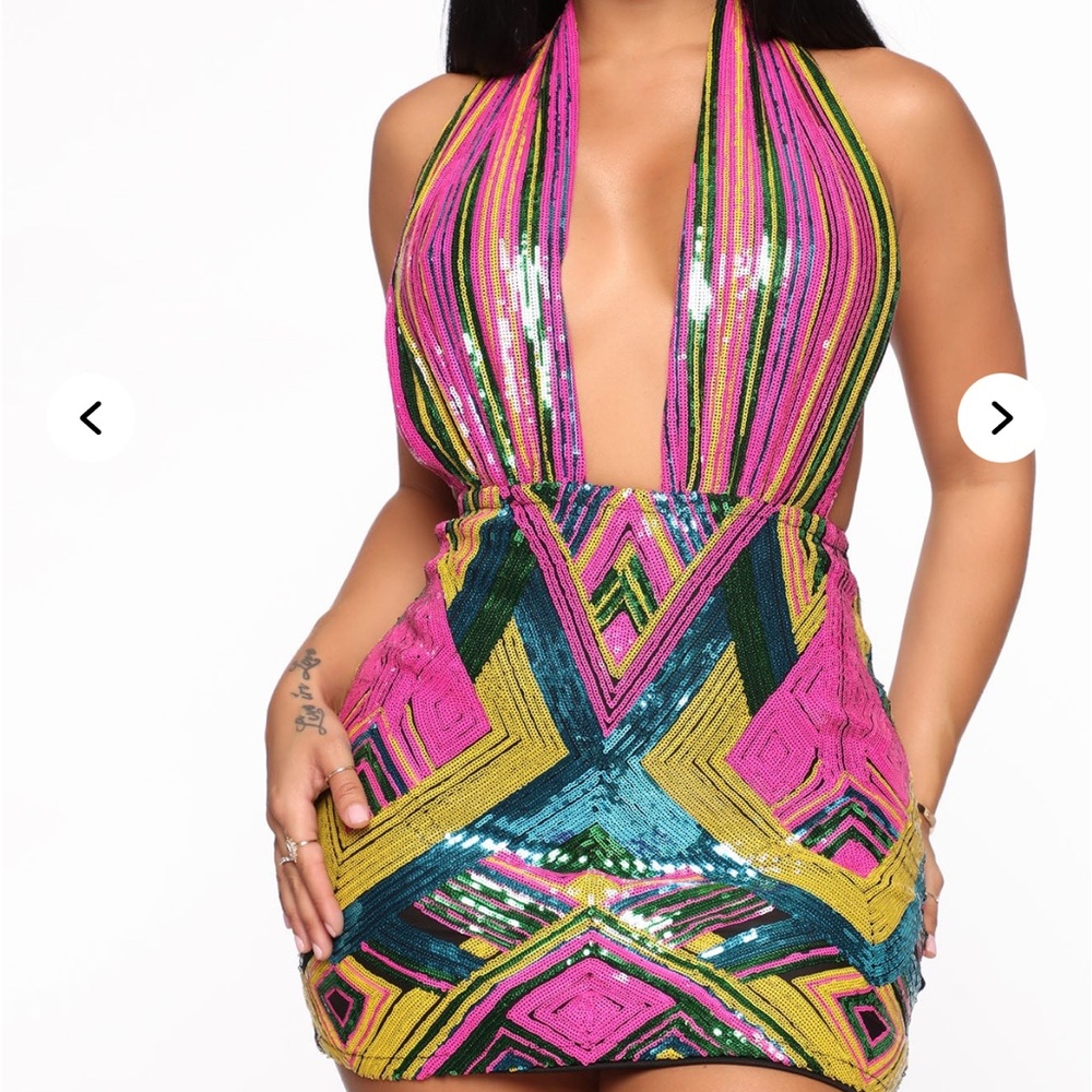 NWT Fashion Nova multicolor sequin halter dress